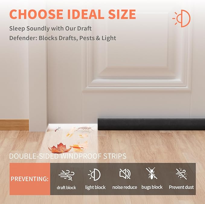 Door Draft Stopper for Bottom of Door, Upgraded Under Door Gap Filler for Big - Image 3