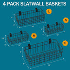 4 Pack Large Size Slatwall Baskets Set, Ventilated Metal Hanging Storage Slat - Image 2