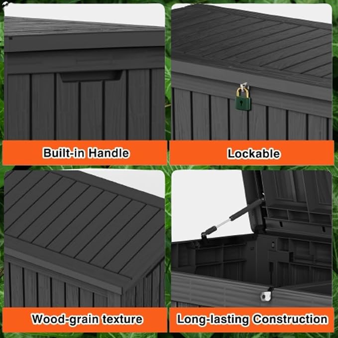 TARKARI 180 Gallon Lockable Resin Deck Box, Waterproof & UV-Resistant Outdoor Storage Box for Outdoor Cushion Storage, Garden Tools & Pool Accessories Storage, Black - Image 5