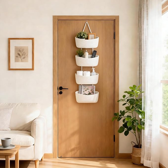 Dahey Over The Door Hanging Basket 4-Tier Woven Boho Wall Mounted Storage - Image 2