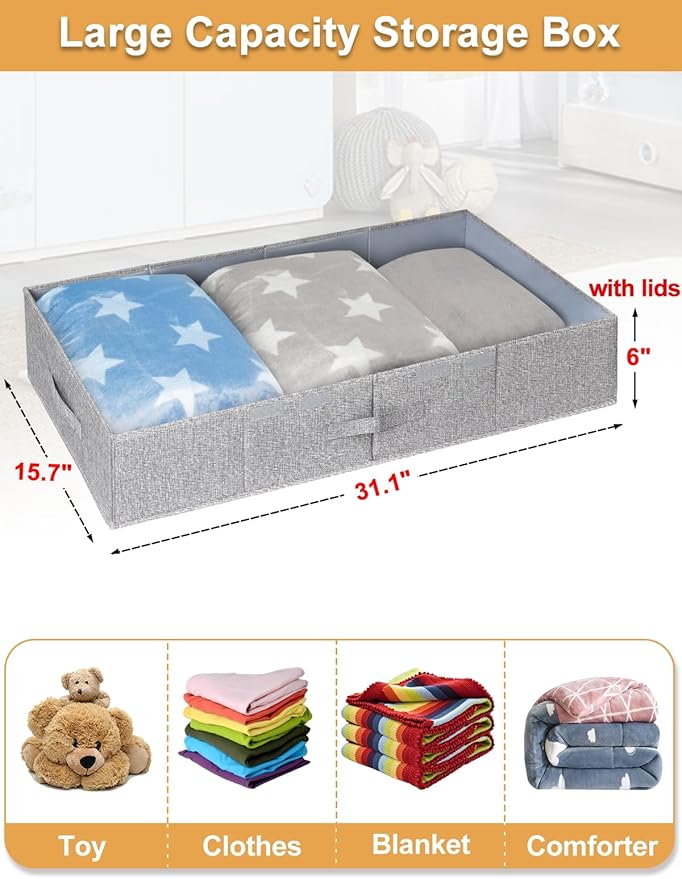 punemi Under Bed Storage With Lids, 2 Pack Large Underbed Storage Containers - Image 5