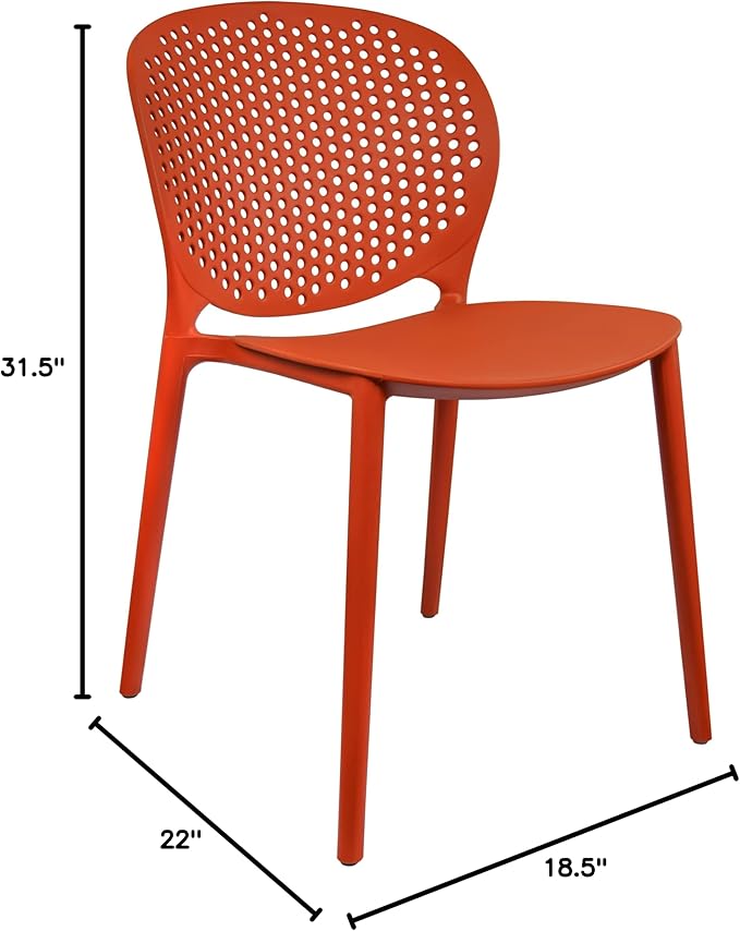 2xhome Set of 2 Patio Dining Chairs | Modern Stackable Outdoor Pool Side Chair | Weather Resistant Plastic for Yard, Porch, Balcony, Kitchen, Orange - Image 3