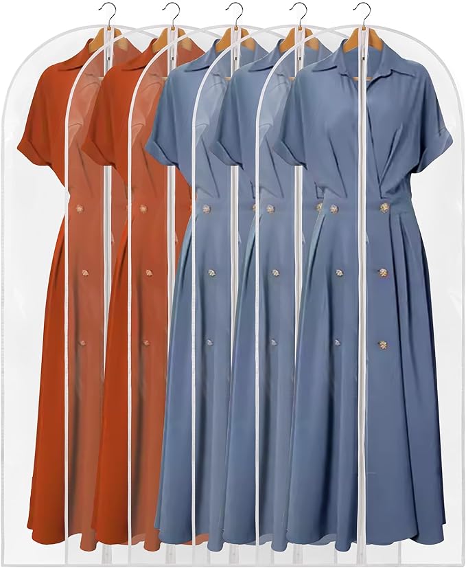 60" Dress Bags for Gowns, 5 Packs All Clear Garment Bags for Hanging Clothes by Perber