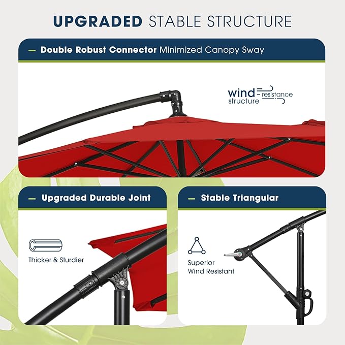 wikiwiki 10ft Patio Umbrella with Base Included, Outdoor Offset Cantilever Umbrella with Sandbag Base for Backyard, Garden and Pool, Easy to Tilt and Crank, Red - Image 4