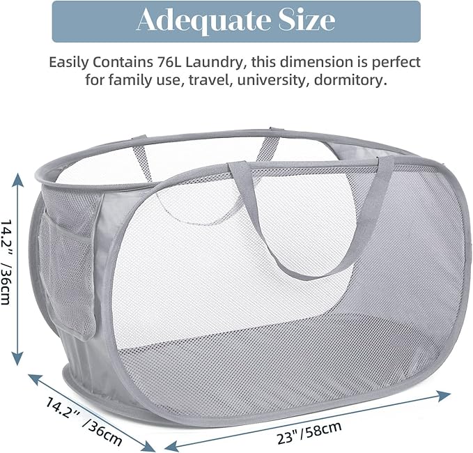 Durable Collapsible Laundry Baskets, Mesh Pop Up Laundry Hamper - Image 3