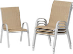 UDPATIO Patio Chairs Set of 4, Stackable Silver Outdoor Dining Chairs with High Back, Breathable Outdoor Chair Textilene Fabric All Weather, 350LBS Capacity for Garden, Backyard (Beige) by UDPATIO