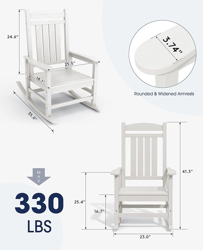KINGYES HDPE Patio Rocking Chair Set of 4, Outdoor Rocking Chairs Porch Rocker for Adults, White - Image 2