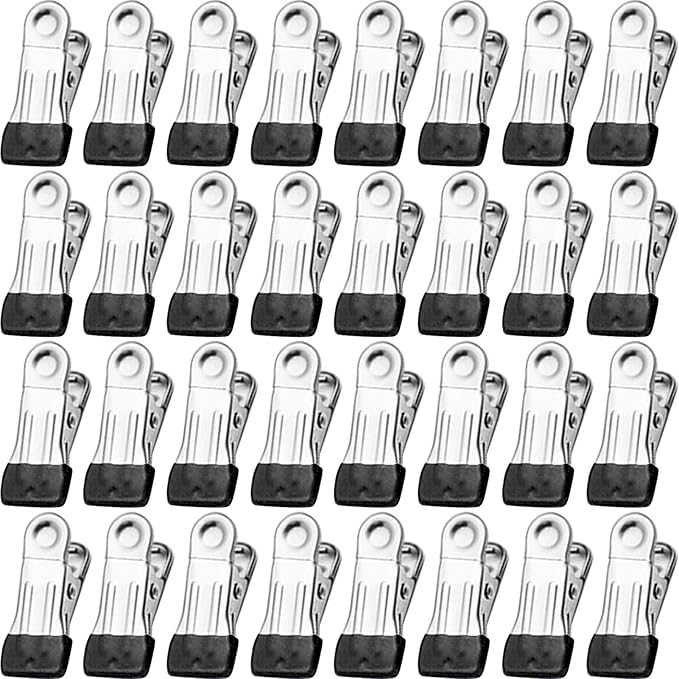 Clothes Pins for Hanging Clothes, 32 Pack Stainless Steel Black Clothespins for by Sylroal