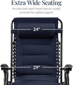 Best Choice Products Oversized Padded Zero Gravity Chair, Folding Outdoor Patio Recliner, XL Anti Gravity Lounger for Backyard w/Headrest, Cup Holder, Side Tray, Polyester Mesh - Navy Blue - Image 3