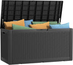 120 Gallon Outdoor Deck Box, Lockable Waterproof Outdoor Storage Boxes For Garden Tools,Indoor Cushions,Accessories Outside Storage Resin Weatherproof Container(Black) by MAIUSCOLI