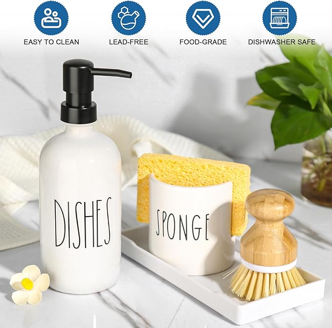 Dish Soap Dispenser for Kitchen, Ceramic Dish Soap Dispenser - Image 3