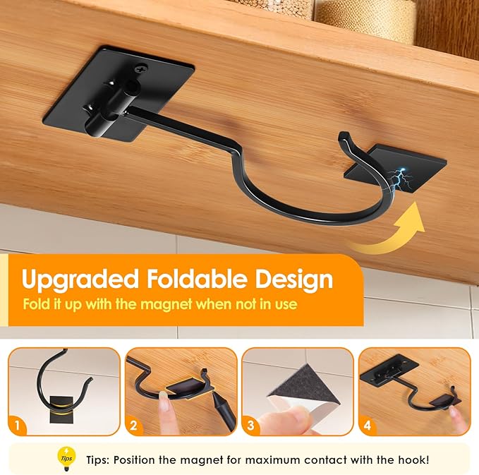 Self Adhesive Banana Hook Under Cabinet Foldable Banana Hanger Black Metal - Image 2