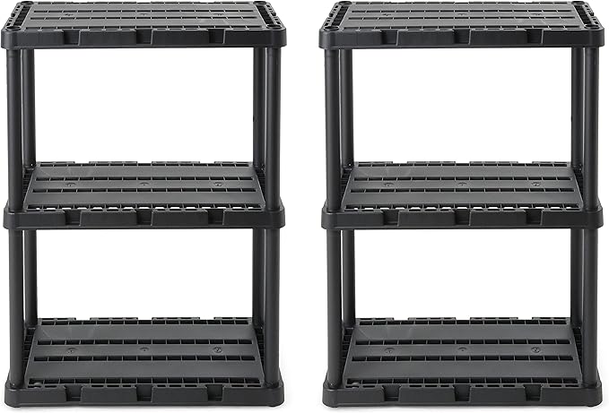 Gracious Living 2 Pack Light Duty Storage Shelves, Knect-A-Shelf 3-Shelf Ventilated Shelving Rack Organizer for Home, Garage, Basement, Laundry, Black by GraciousLiving