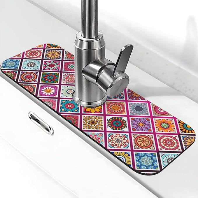Boho Mandala Bohemian Floral Kitchen Sink Splash Guard Faucet Mat Super by Unknown