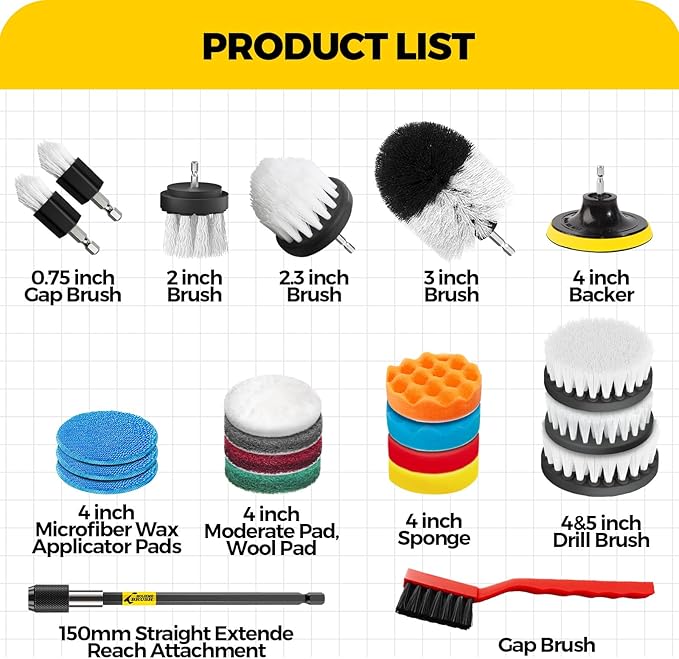 Holikme 22Pack Drill Brush Attachments Set, Scrub Pads & Sponge, Buffing Pads - Image 7