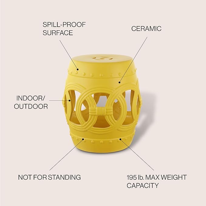 JONATHAN Y TBL1022E Lucky Coins 16" Chinese Ceramic Drum Indoor/Outdoor Garden Stool Bohemian, Coastal, Cottage, French Country, Traditional, for Living Room, Garden Room, Patio, Matte Yellow - Image 4