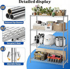 Xcity Storage Shelves, 4 Tier Heavy Duty Metal Shelving Unit with Wheels, 1600 LBS Capacity Adjustable Steel Wire Shelf Organizer for Pantry, Kitchen, Garage, 18" D x 36" W x 60" H, Chrome - Image 3