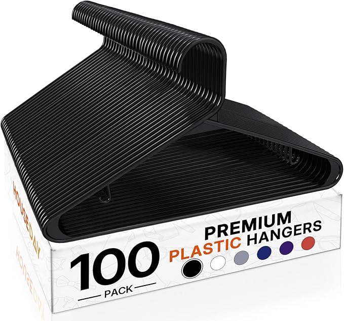 HOUSE DAY Black Plastic Hangers 100 Pack, Plastic Clothes Hangers by HOUSEDAY