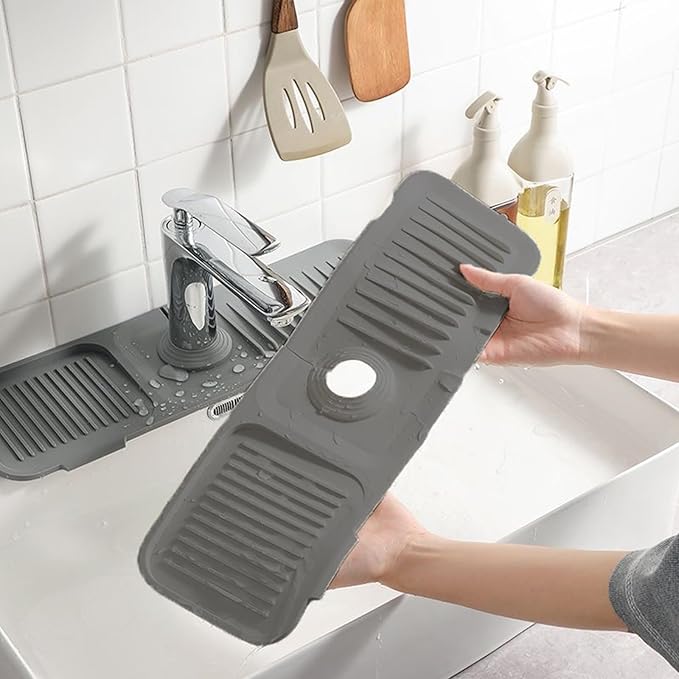 Kitchen Sink Splash Guard, Silicone Faucet Handle Drip Catcher Tray, Fit - Image 5