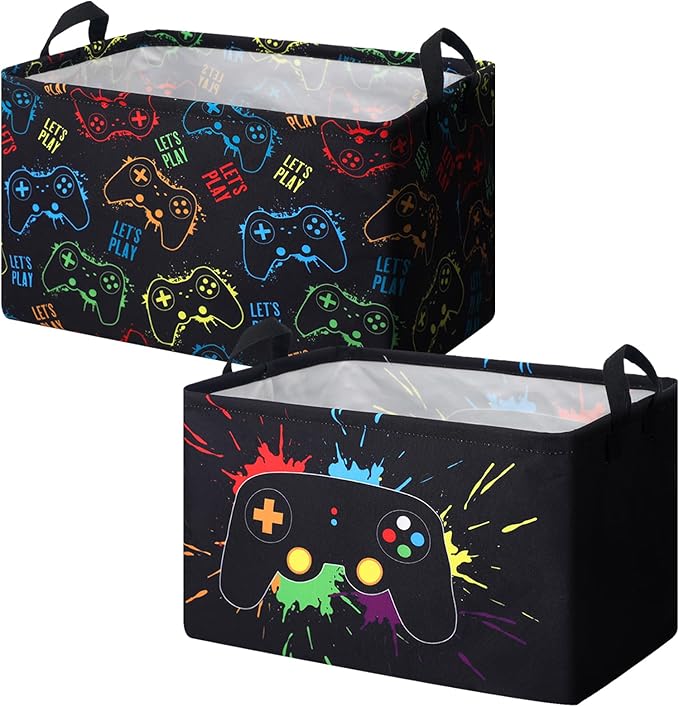 2 Pcs Rectangle Gamer Laundry Basket Hamper Foldable Kids Laundry Baskets Boys by Yoande