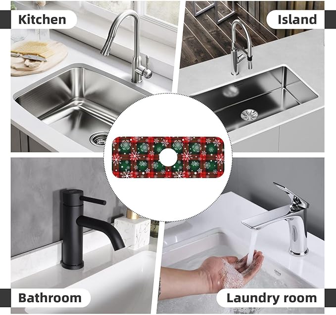 Merry Christmas Snowflakes Red Green Lattice Plaid Kitchen Sink Splash Guard - Image 7