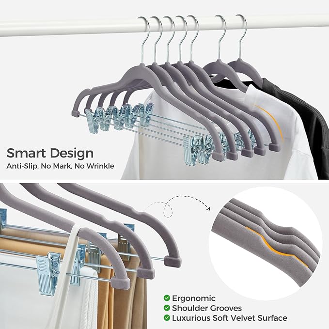 HOUSE DAY Velvet Hangers with Adjustable Clips 30 Pack, Non-Slip Suit Organizer - Image 5