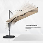 PURPLE LEAF 10 Feet Patio Umbrella with Base Outdoor Cantilever Solar Powered LED Square Umbrella Aluminum Offset Umbrella with 360-degree Rotation for Garden Deck Pool Patio, Beige - Image 9
