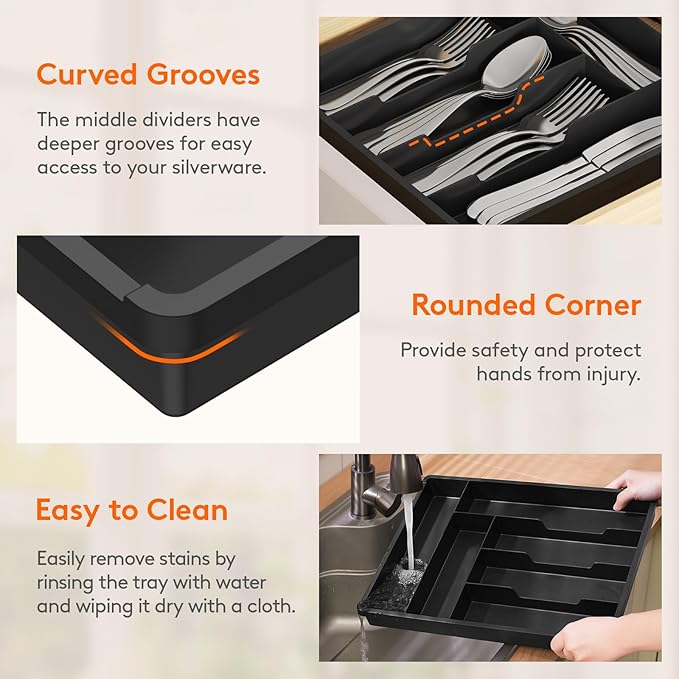 Lifewit Silverware Drawer Organizer Tray, Plastic Cutlery Storage - Image 7