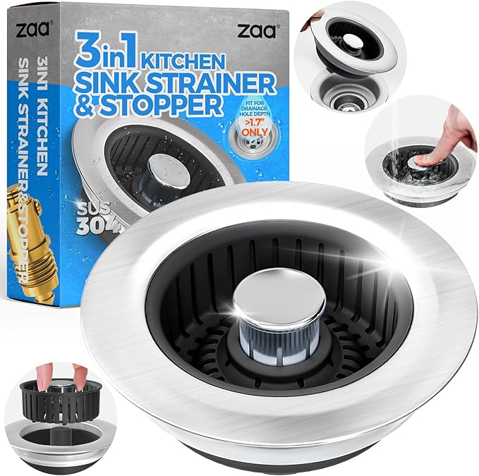 zaa Sink Drain Strainer - 3 in 1 Kitchen Sink Stopper by zaa