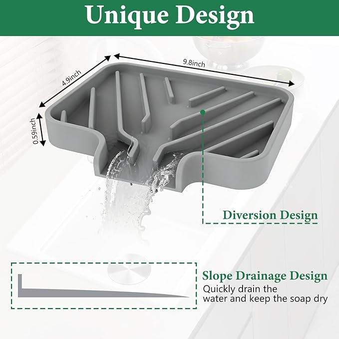 GUUKIN Sponge Holder for Kitchen Sink, 3.5"×5" Silicone Dish Drying Mat - Image 4