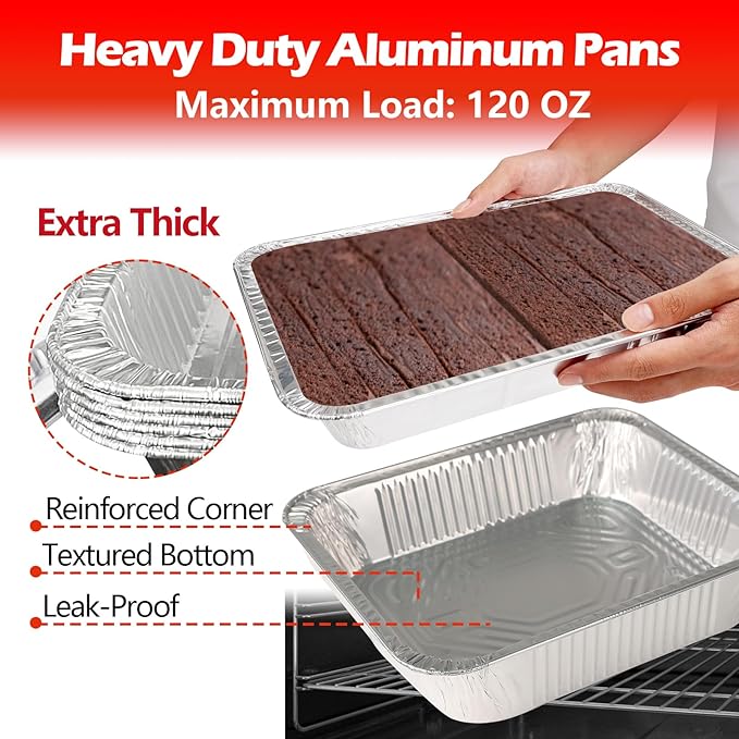 Aluminum Pans Foil Pans, 30 Pack 9x13 Disposable Trays Half Size Heavy Duty - Image 2