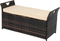 VINGLI 40 Gallon Outdoor Rattan Deck Box w/Cushion, Patio Wicker Storage Box, Garden Deck Storage Bin for Garden, Balcony, Porch, Pool, Yard, Brown by VINGLI
