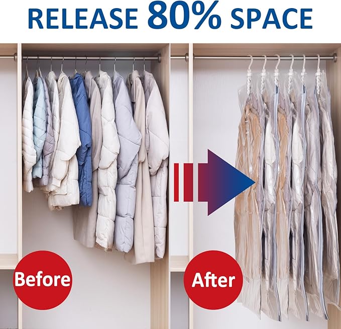 Hanging Vacuum Storage Bags, 6 Pack Large Hanging Vacuum Seal Garment Bags - Image 2