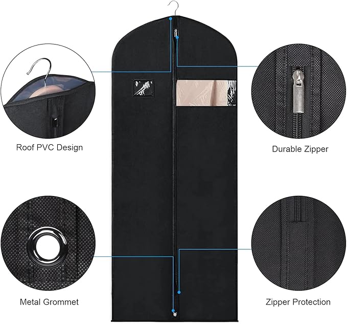 Syeeiex 60'' Garment Bags for Hanging Clothes, Dress Bags for Gown, Garment Bag - Image 3
