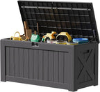 JUMMICO 120 Gallon Resin Deck Box, Large Outdoor Storage Box Waterproof & Lockable for Garden, Patio, Pools (Gray) by JUMMICO