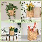 Woven Hanging Water Hyacinth Baskets, Hanging Wall Wicker Basket, Handmade - Image 9