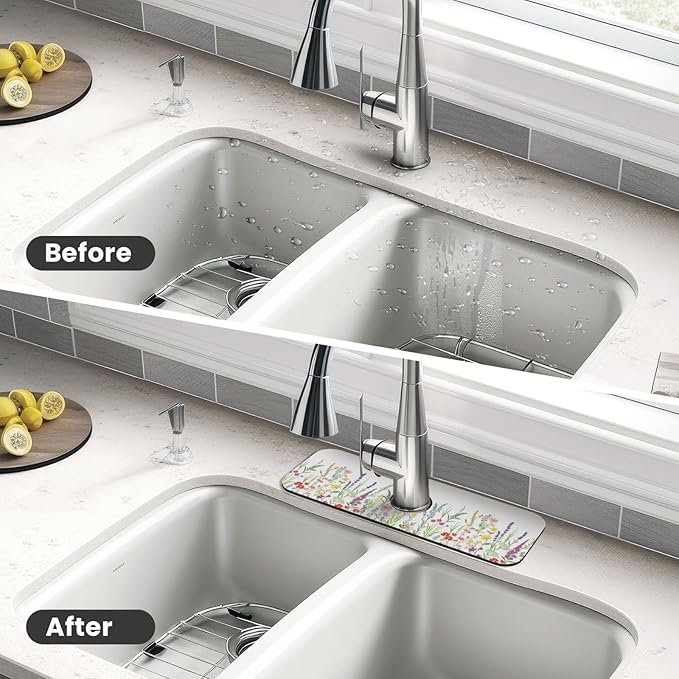 Wildflowers Floral Flower Kitchen Sink Splash Guard Faucet Mat Super Absorbent - Image 4