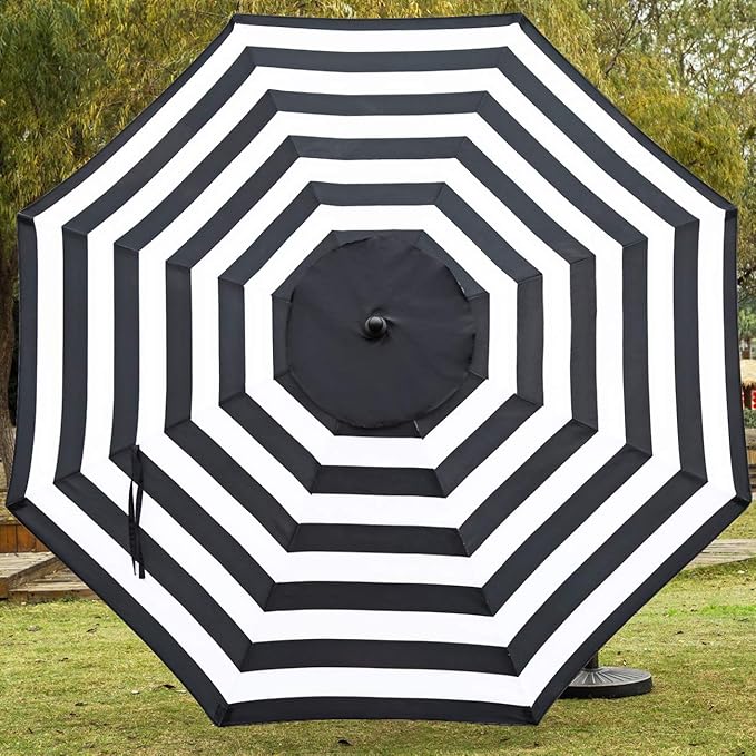 Sunnyglade 9' Patio Umbrella Outdoor Table Umbrella with 8 Sturdy Ribs (Black and White) - Image 3