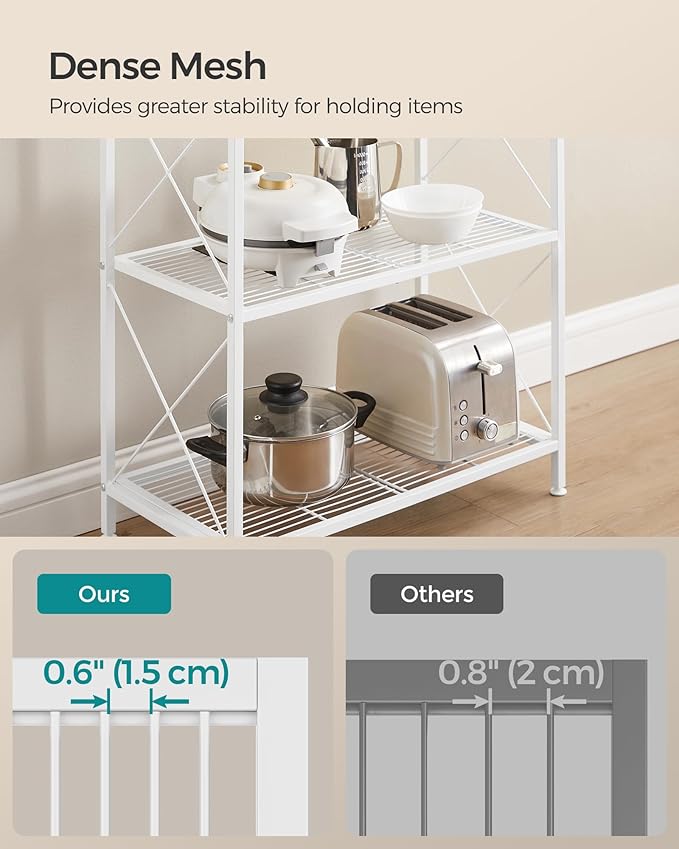 SONGMICS 5-Tier Metal Storage Rack, Shelving Unit with X Side Frames, Dense Mesh, 12.6 x 23.6 x 57.3 Inches, for Entryway, Kitchen, Living Room, Bathroom, Industrial Style, Cloud White UBSC165W01 - Image 5