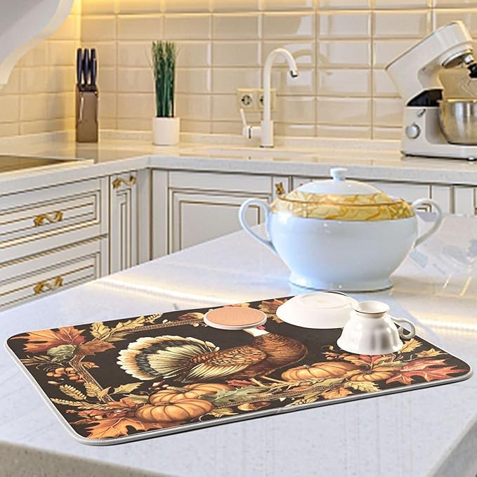 Thanksgiving Turkey Pumpkin Dish Drying Mat - Image 6