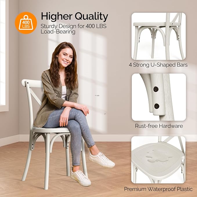 VINGLI Plastic Outdoor Dining Chairs Set of 6, Stackable Patio Cream White Dining Chairs with X Back, Waterproof Kitchen & Dining Room Chairs for Indoor-Outdoor, Capacity 400 lbs - Image 5