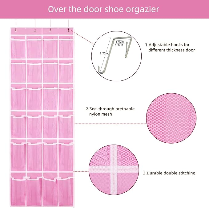 2 Pack Hanging Shoe Organizer，Over Door Shoe Organizer - Image 4
