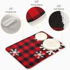 Christmas Red Plaid Snow Snowflake Dish Drying Mat 18x24 inch Red Black Lattice - Image 4