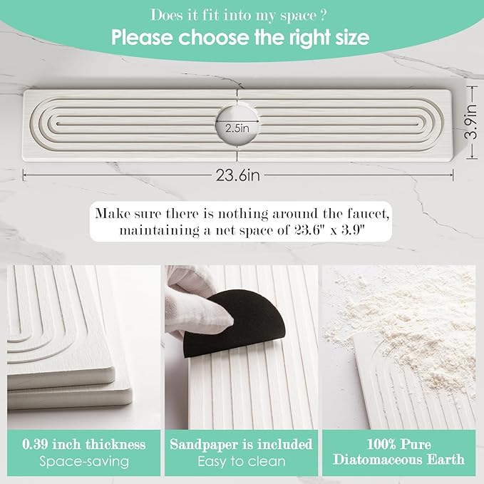 Stone Faucet Mat for Kitchen Sink, Diatomite Drying Stone Tray & Sink Protector - Image 5