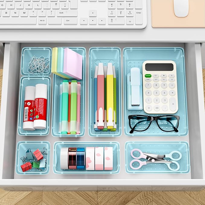 12-Piece Drawer Organizer Set, 4 Sizes Versatile Plastic Vanity Organizer - Image 6