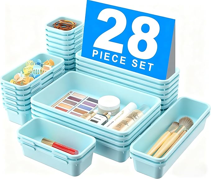 【】 【】 BlueGreen Drawer Organizer, Makeup organizer by A-LUGEI