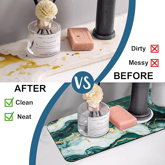 Green Marble Sink Faucet Absorbing Mat Liquid Gold Marble Super Absorbent Fast - Image 6