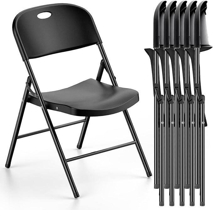 Nazhura 350 Weight Limit Heavy Duty Plastic Folding Chair with Reinfoced Steel Frame for Indoor and Outdoor, Wedding, Party, Restaurant, Meeting Room, Patio and Garden (Black, 6 Pack) by NazhuraGoodCompanionAtHome