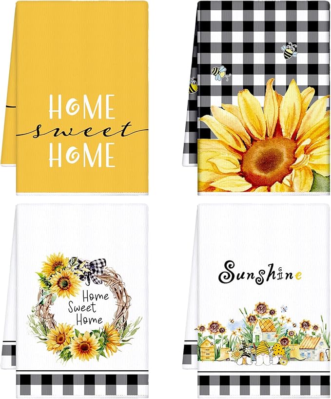 Bencailor 4 Pcs Sunflower Kitchen Towels Flower Floral Spring Hand Dish Towels by Bencailor