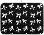 Black Bow Dish Drying Mat for Kitchen Countertop 16x18 Bowknot Coquette by Wamika